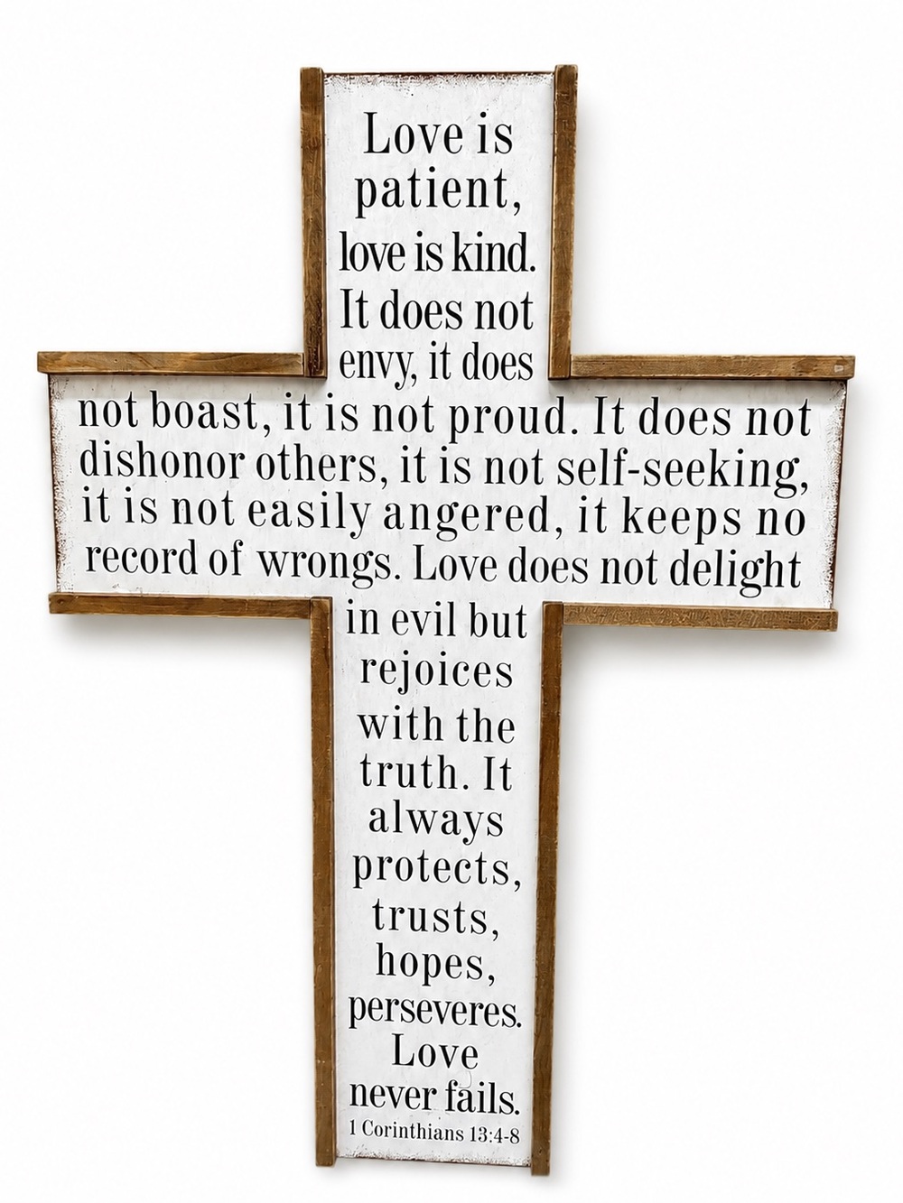 Wood Wall Cross Christian Scripture 1 Corinthians 13:4-8 "Love is patient"